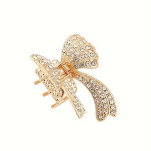 Exquisite Hair Claw with Faux Pearls, Rhinestones Bow Hair Barrette for Women